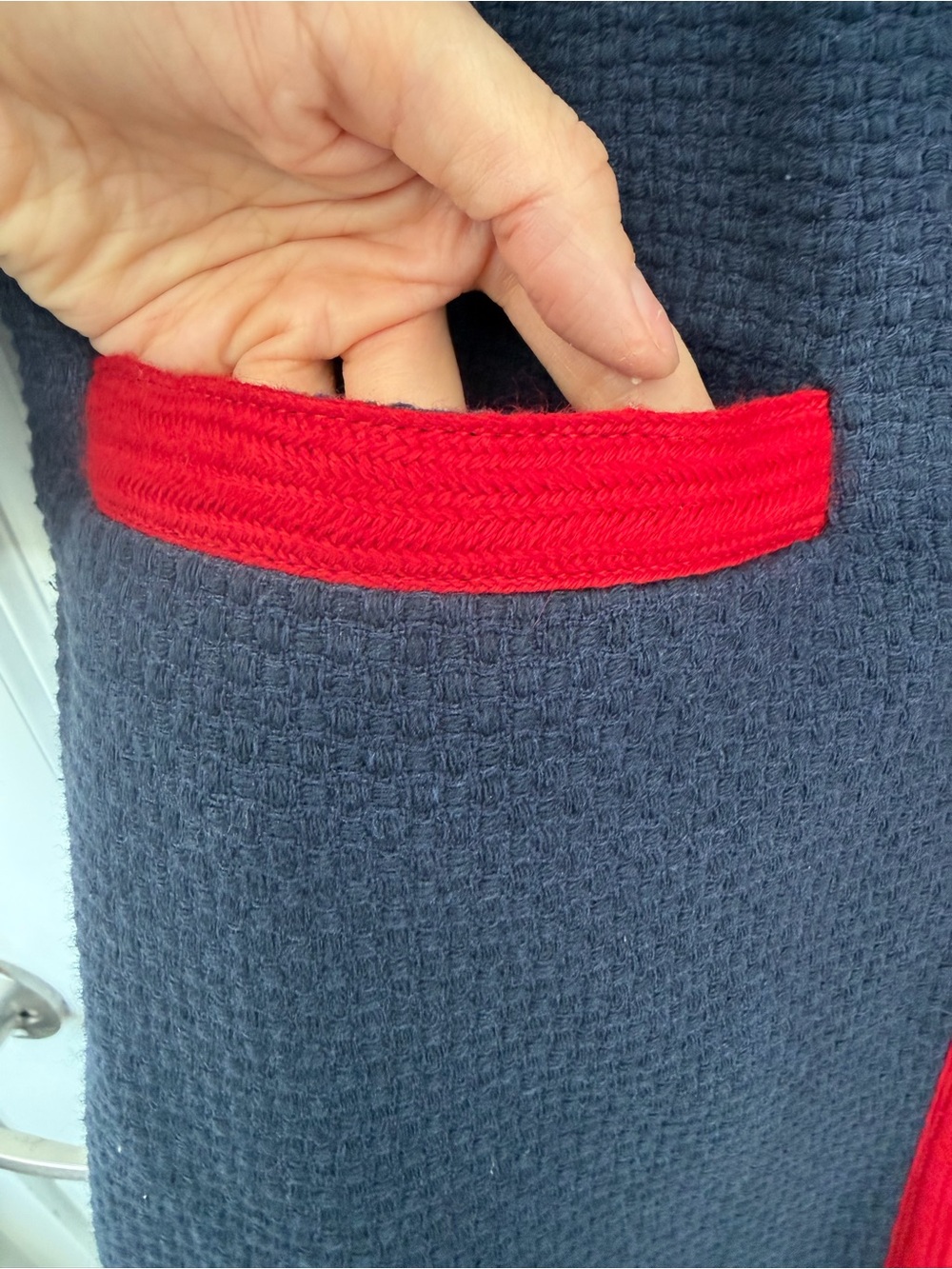 Boden Eadie Textured Coat Navy Red Trim Zip Front US 2 UK 6 Womens Lined - Picture 6 of 7